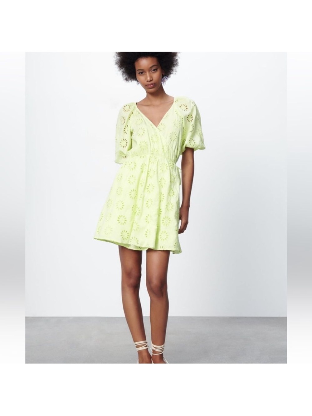 ZARA cotton eyelet mini wrap dress